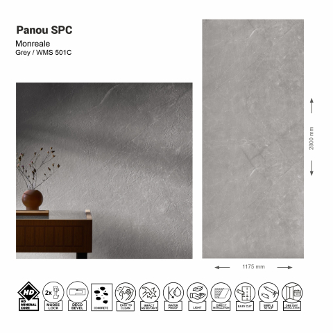 Panouri SPC - Panou de perete SPC Monreale Stone Essence Grey WMS 501C, 117.5x280 cm, gri