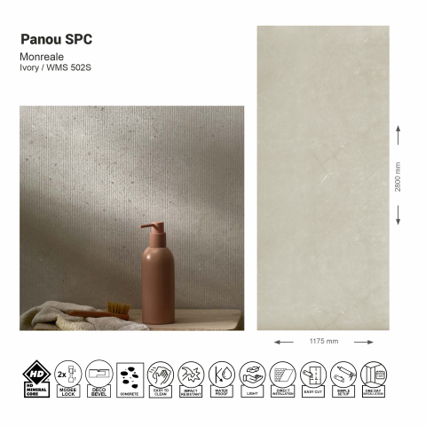 Panouri SPC - Panou de perete SPC Monreale Stone Essence Ivory Liniar WMS 502S, 117.5x280 cm, bej