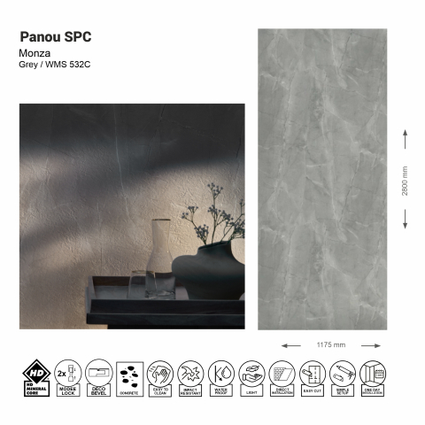 Panouri SPC - Panou de perete SPC Monza Stone Essence Grey WMS 532C, 117.5x280 cm, gri