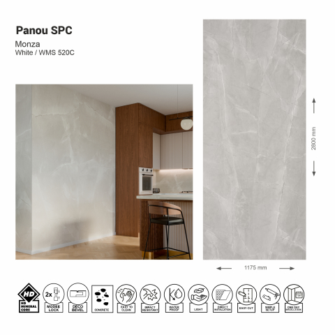 Panouri SPC - Panou de perete SPC Monza Stone Essence White WMS 520C, 117.5x280 cm, gri