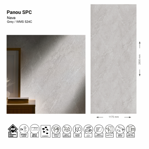 Panouri SPC - Panou de perete SPC Nava Raw Concrete Grey WMS 524C, 117.5x280 cm, gri
