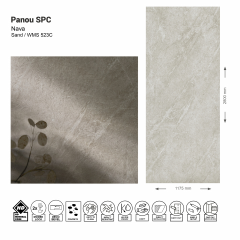 Panouri SPC - Panou de perete SPC Nava Raw Concrete Sand WMS 523C, 117.5x280 cm, gri-bej