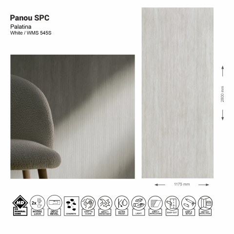Panouri SPC - Panou de perete SPC Palatina Stone Essence White WMS 545S, 117.5x280 cm, alb