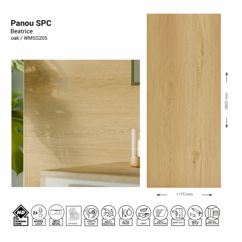 Panouri SPC - Panou de perete SPC True Oak Beatrice WMSS 205, 117.5x280 cm, bej