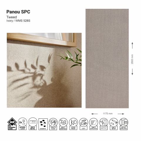 Panouri SPC - Panou de perete SPC Tweed Pure Ivory Structurat WMS 528S, 117.5x280 cm, bej