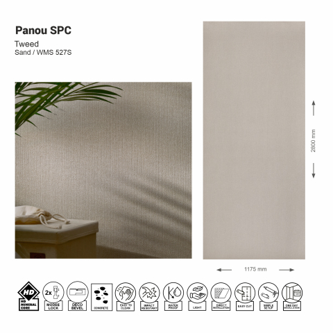 Panouri SPC - Panou de perete SPC Tweed Sand Structurat WMS 527S, 120x60 cm, bej