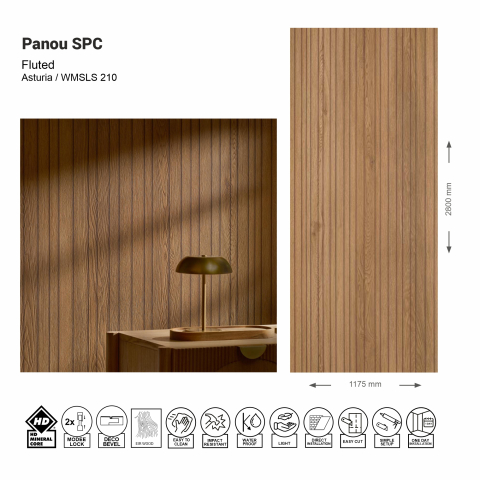 Panouri SPC - Panou de perete tip riflaj, SPC Fluted Oak Asturia WMSLS 210, 117.5x280 cm, maro