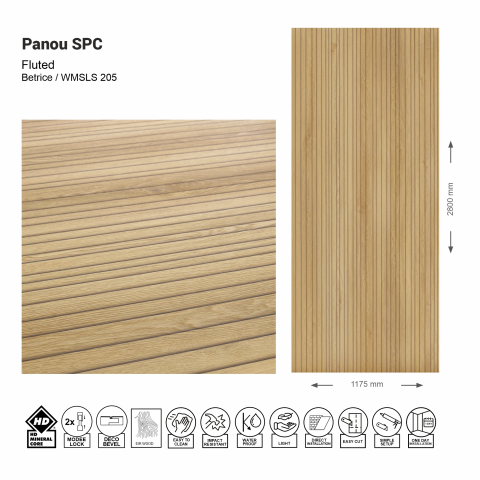 Panouri SPC - Panou de perete tip riflaj, SPC Fluted Oak Beatrice WMSLS 205, 117.5x280 cm, bej