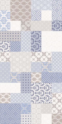 Piese decorative - Piesa decorativa rectificata tip textil , Tessuto Patchwork Cream 4878, 30X60 cm, crem, albastru