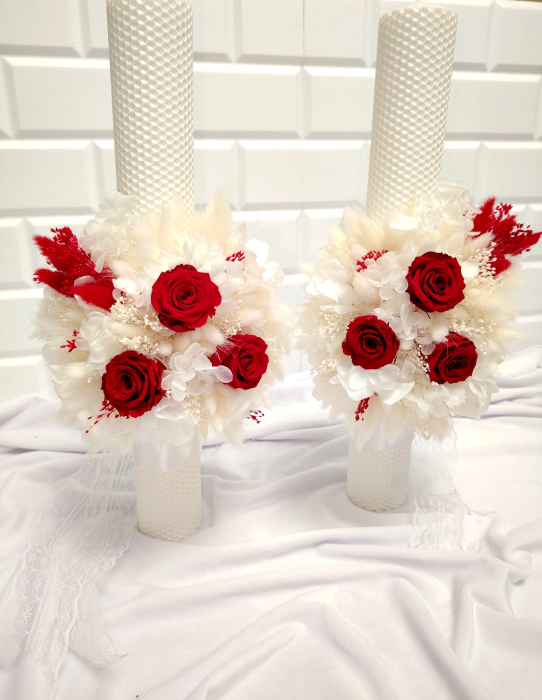 Set elegant lumânări de cununie + buchet mireasă & nașă [3]