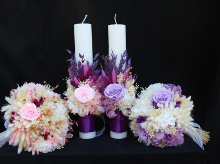 Produse - Set elegant lumânări de cununie + buchet mireasă & nașă