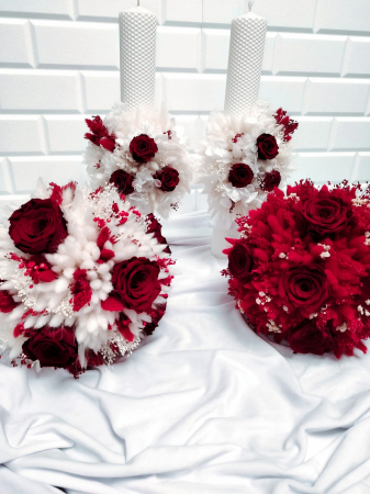 Produse - Set elegant lumânări de cununie + buchet mireasă & nașă