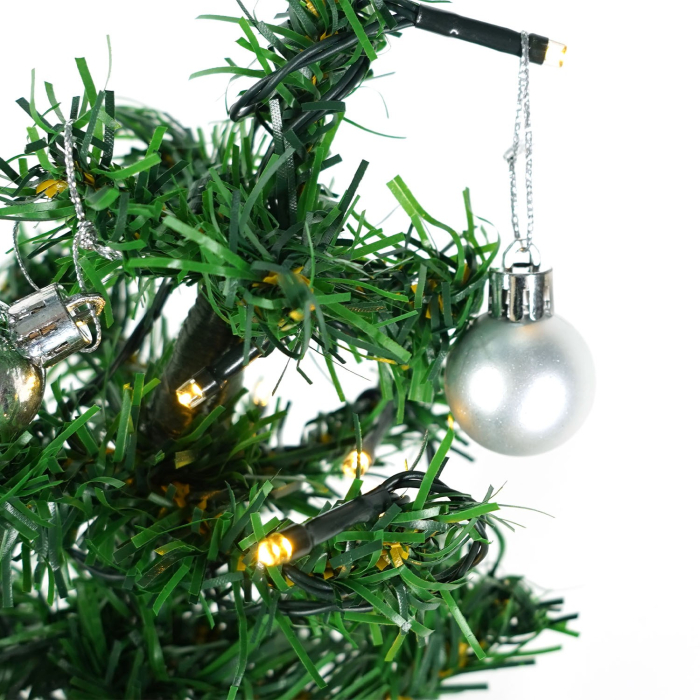 Brad Artificial Impodobit, 60 cm, suport plastic cu instalatie luminoasa 20 LED alb cald + 20 globuri argintii incluse [6]