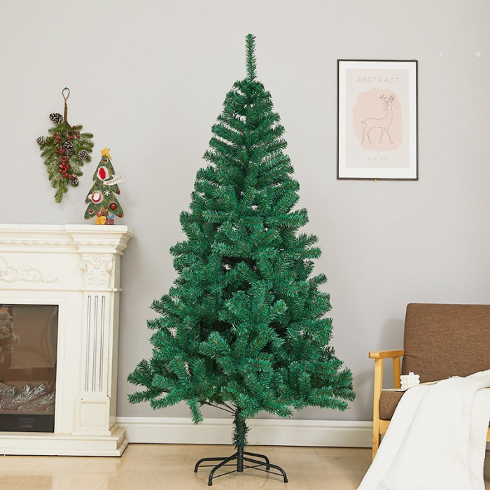Brad de Craciun artificial cu suport inclus, 155 cm, 600 ramuri/varfuri, material plastic, suport clasic, fara iluminare, utilizat pentru interior/exterior, verde [7]