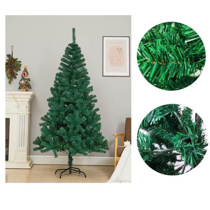 Brad de Craciun artificial cu suport inclus, 155 cm, 600 ramuri/varfuri, material plastic, suport clasic, fara iluminare, utilizat pentru interior/exterior, verde [2]