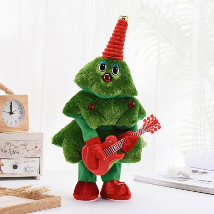 Bradut Dansator si Cantaret, Decoratiune de Craciun, Jucarie Interactiva, cu Chitara, cu Lumini, 25 cm Inaltime, Verde [3]