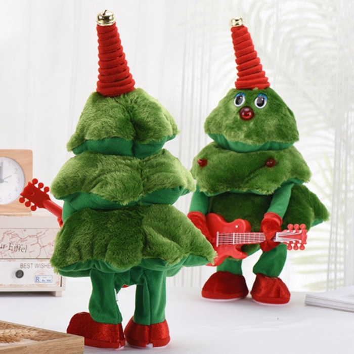 Bradut Dansator si Cantaret, Decoratiune de Craciun, Jucarie Interactiva, cu Chitara, cu Lumini, 25 cm Inaltime, Verde [4]