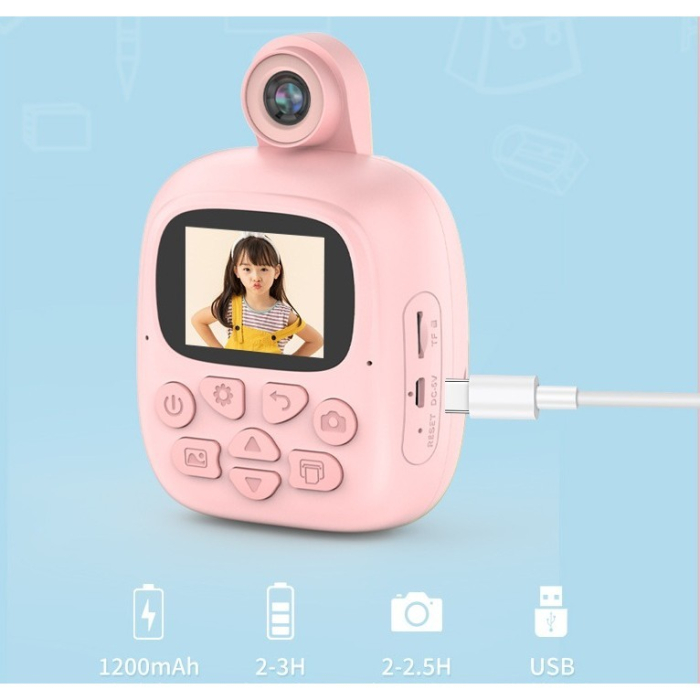 Camera Foto Instantanee pentru Copii, cu Imprimare Termica, Camera Selfie Rotativa 180°, Bluetooth, USB-C, Compatibil iOS/Android, Model Bunny, Roz [4]
