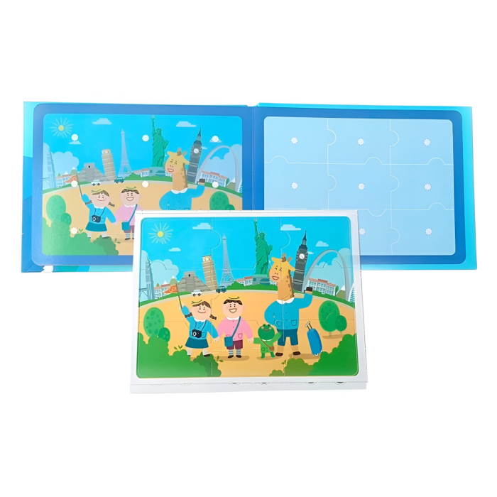Carte Educativa cu Stickere Reutilizabile, Quiet Book Senzoriala cu Pagini Interactive, Joc Montessori, Seria ''In Jurul Lumii', Puzzle, Dezvolta Motricitatea Fina si Logica [5]