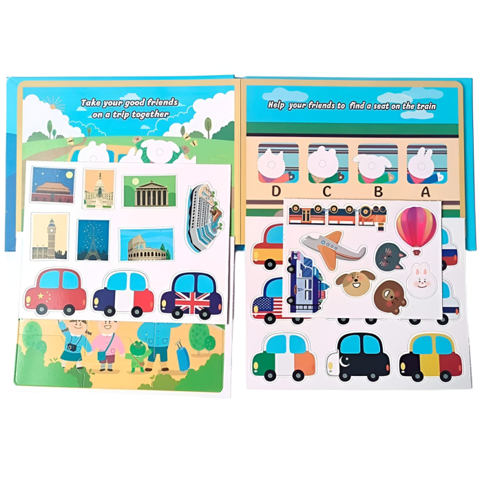 Carte Educativa cu Stickere Reutilizabile, Quiet Book Senzoriala cu Pagini Interactive, Joc Montessori, Seria ''In Jurul Lumii', Puzzle, Dezvolta Motricitatea Fina si Logica [3]