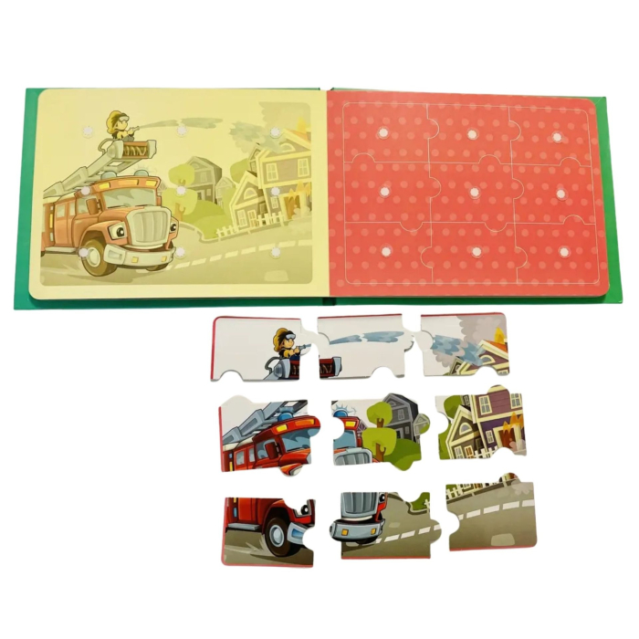 Carte Educativa cu Stickere Reutilizabile, Quiet Book Senzoriala cu Pagini Interactive, Joc Montessori, Seria ''Vehicule si Masini'', Puzzle, Dezvolta Motricitatea Fina si Logica [7]