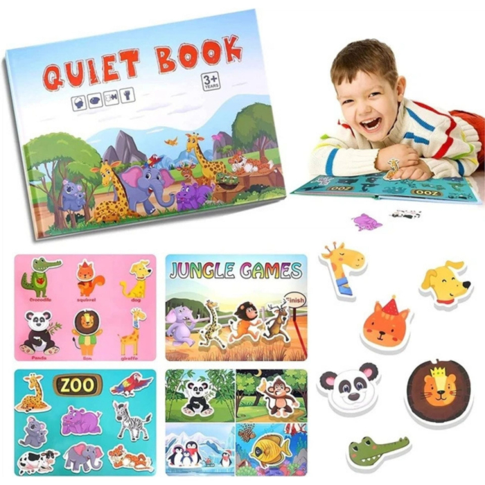 Carte Educativa cu Stickere Reutilizabile, Quiet Book Senzoriala cu Pagini Interactive, Puzzle, Joc Montessori, Seria ''Lumea Animalelor'', Dezvolta Motricitatea Fina si Logica [2]