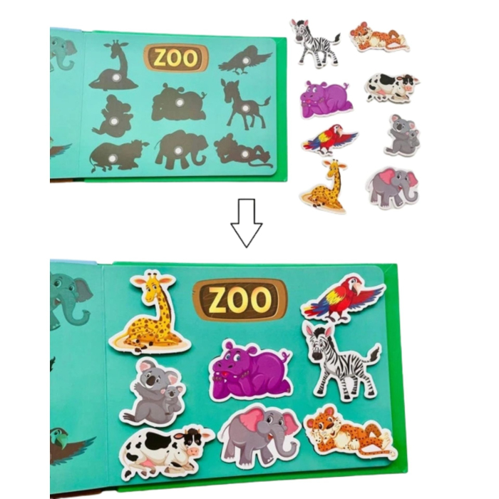 Carte Educativa cu Stickere Reutilizabile, Quiet Book Senzoriala cu Pagini Interactive, Puzzle, Joc Montessori, Seria ''Lumea Animalelor'', Dezvolta Motricitatea Fina si Logica [3]