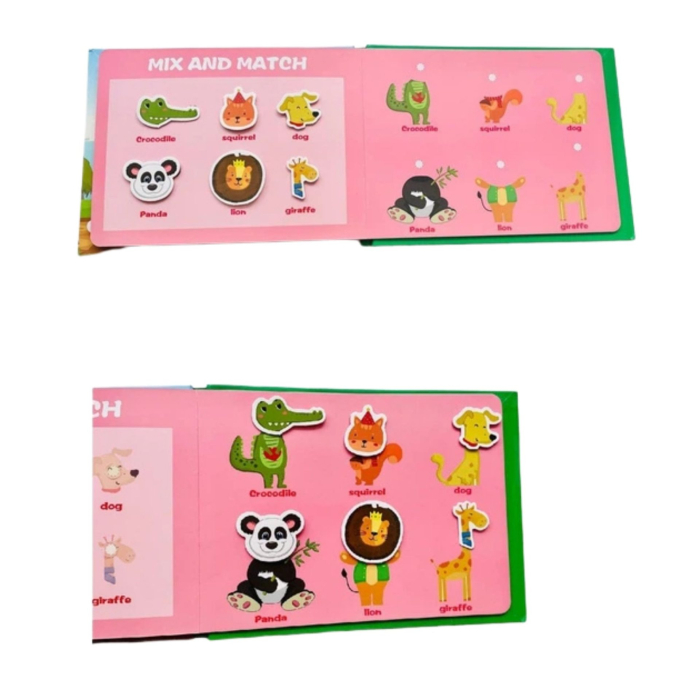 Carte Educativa cu Stickere Reutilizabile, Quiet Book Senzoriala cu Pagini Interactive, Puzzle, Joc Montessori, Seria ''Lumea Animalelor'', Dezvolta Motricitatea Fina si Logica [4]