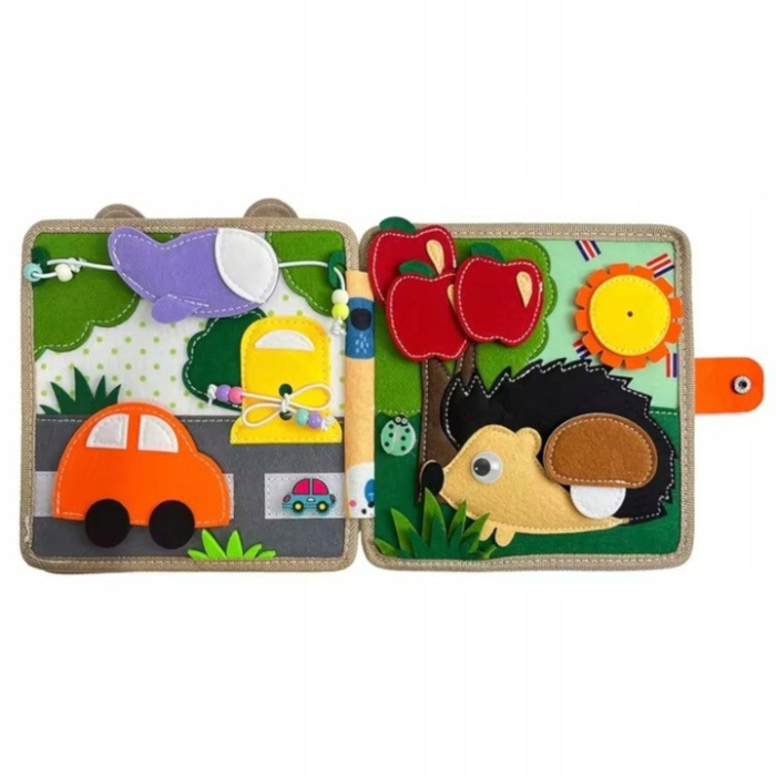Carte Senzoriala Educativa Montessori 7in1, Dezvoltare Abilitati Motorii, 8 Pagini, 3D, cu Elemente Detasabile, Model Girafa, 21x21x8 cm, Maro [6]