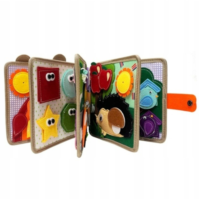 Carte Senzoriala Educativa Montessori 7in1, Dezvoltare Abilitati Motorii, 8 Pagini, 3D, cu Elemente Detasabile, Model Girafa, 21x21x8 cm, Maro [5]