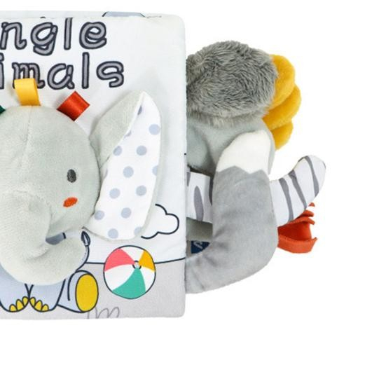 Carte Senzoriala, pentru Bebelusi, 15x16x6 cm, cu Animalute, 3D, Cu Sunete si Fosnete, 0-3 Ani, Model Elefantel, Gri [6]
