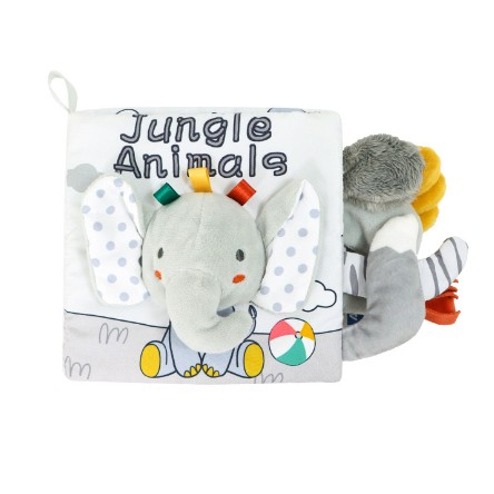 Carte Senzoriala, pentru Bebelusi, 15x16x6 cm, cu Animalute, 3D, Cu Sunete si Fosnete, 0-3 Ani, Model Elefantel, Gri [5]