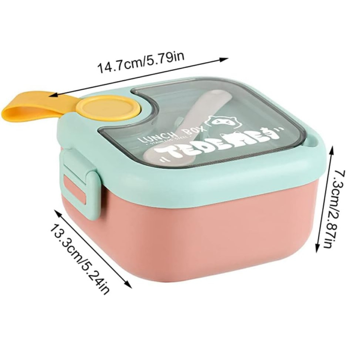 Caserola pentru copii, lunch box, 750 ml, doua boluri, lingura, foarfeca din plastic, rezistenta la scurgeri, Roz [8]
