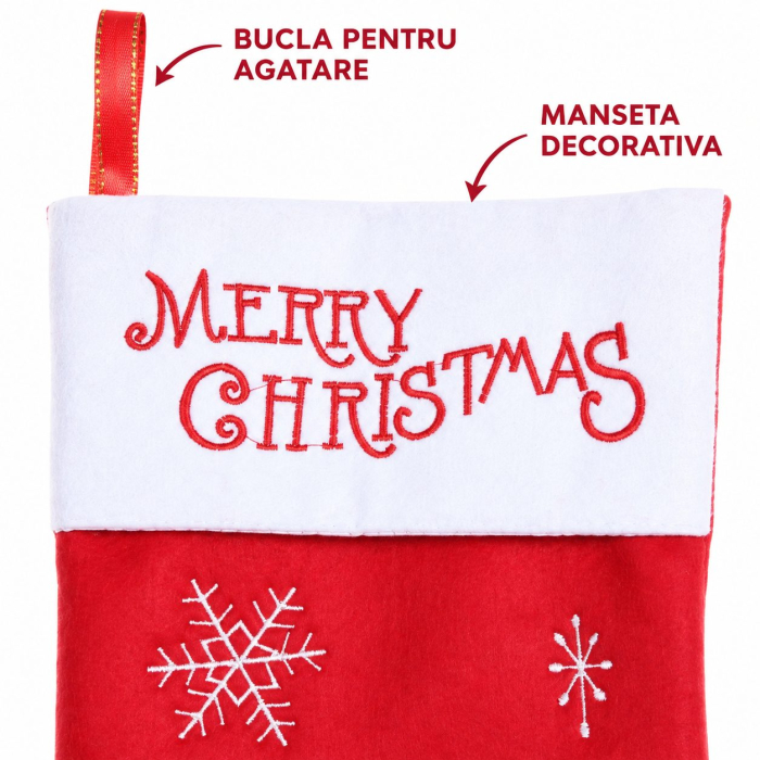 Ciorap pentru Cadouri, Model Mos Craciun, Textil, 20x40 cm, Rosu [6]