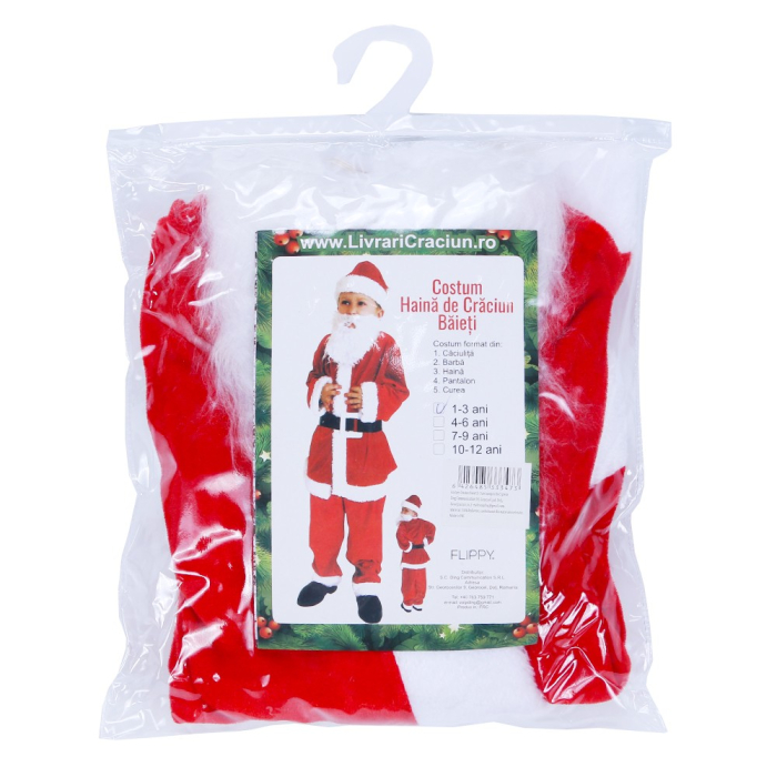 Costum Mos Craciun ® Baiat, 1-3 ani, 5 piese, aproximativ 63 cm, Catifea [3]