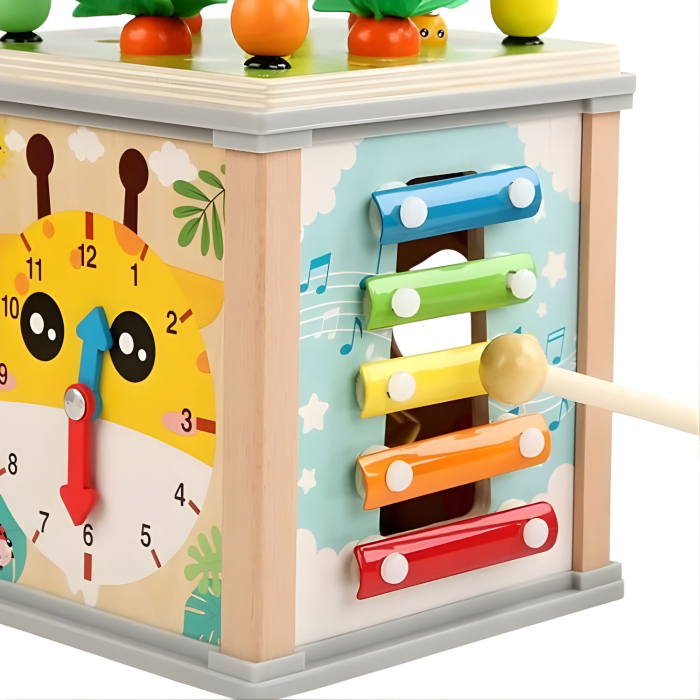 Cub Educativ Montessori din Lemn, Multifunctional, Sortare Forme si Culori, Activitati Educative, Multicolor, Jucarie Interactiva [4]
