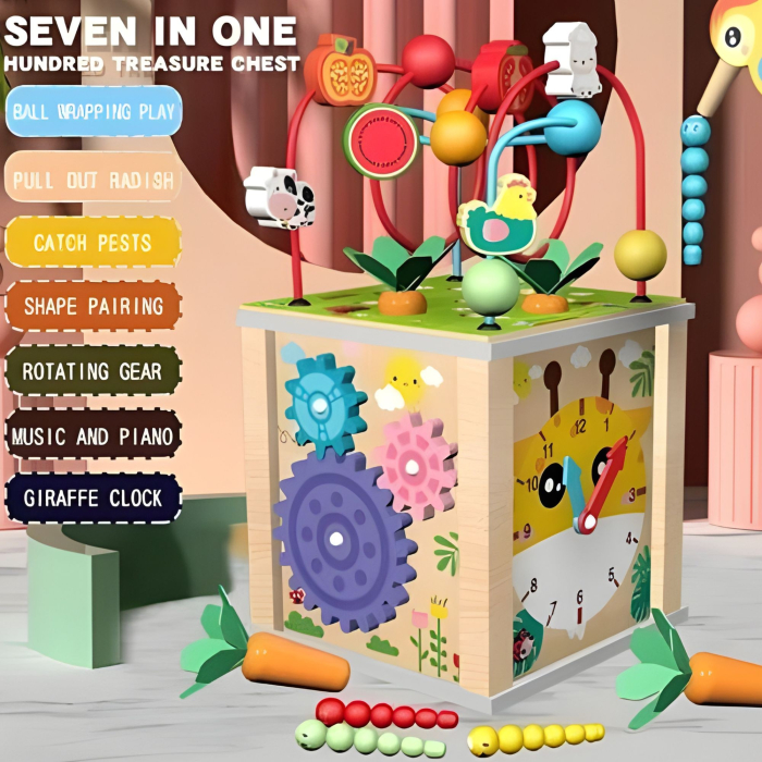 Cub Educativ Montessori din Lemn, Multifunctional, Sortare Forme si Culori, Activitati Educative, Multicolor, Jucarie Interactiva [6]