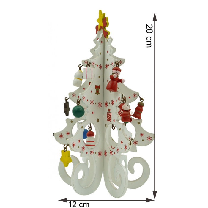 Decoratiune Craciun, Brad, Alb, 6 cavitati cu ornamente, 12 cm x 20 cm, Lemn [5]