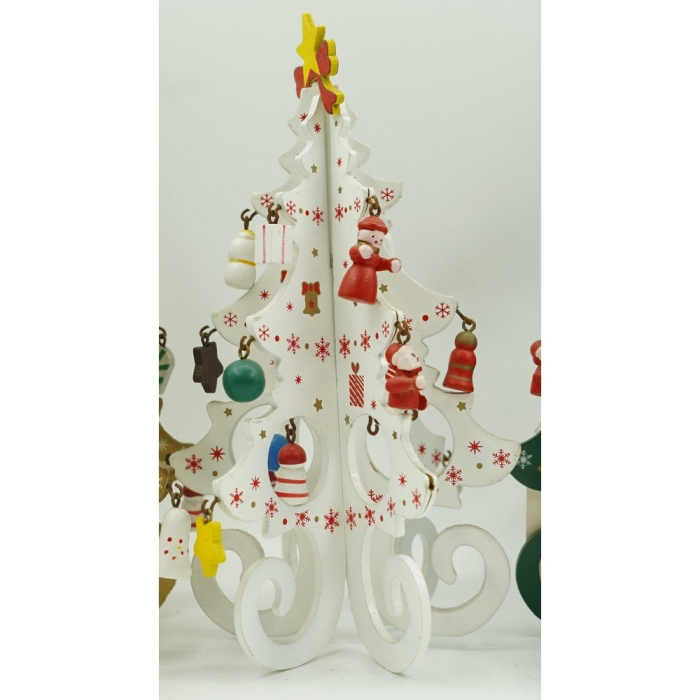 Decoratiune Craciun, Brad, Alb, 6 cavitati cu ornamente, 12 cm x 20 cm, Lemn [8]