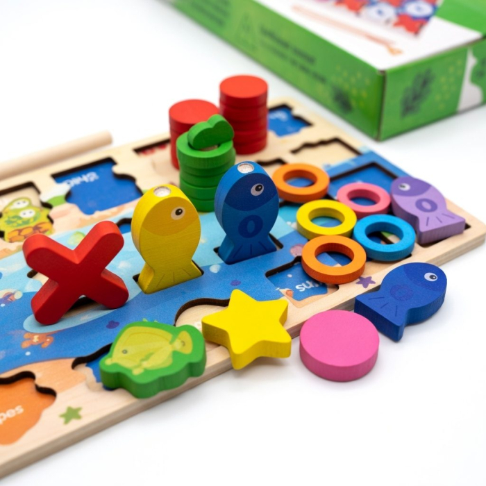 Joc Educativ 4 in 1, Sortator de Forme Geometrice, Joc de Pescuit Magnetic, Puzzle si Activitati Montessori, Jucarie Educationala pentru Copii de la 3 Ani [5]