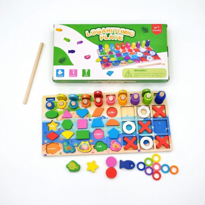 Joc Educativ 4 in 1, Sortator de Forme Geometrice, Joc de Pescuit Magnetic, Puzzle si Activitati Montessori, Jucarie Educationala pentru Copii de la 3 Ani [2]
