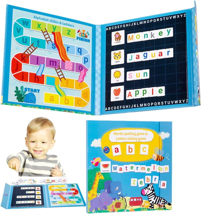 Joc Educativ Alfabet Englez, Carte Magnetica Montessori, Recunoastere Litere si Formare Cuvinte, Copii 3+ Ani, 27x26.2x1.5 cm, Multicolor [9]