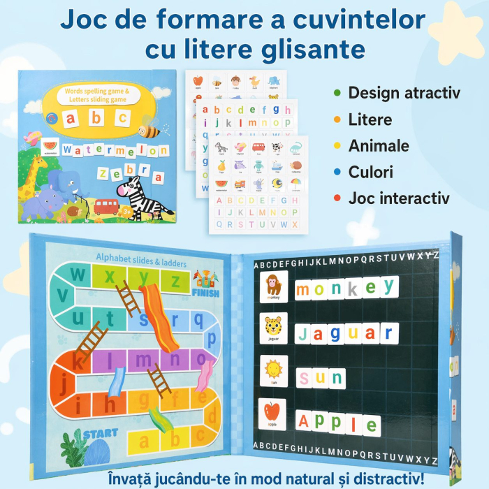 Joc Educativ Alfabet Englez, Carte Magnetica Montessori, Recunoastere Litere si Formare Cuvinte, Copii 3+ Ani, 27x26.2x1.5 cm, Multicolor [2]