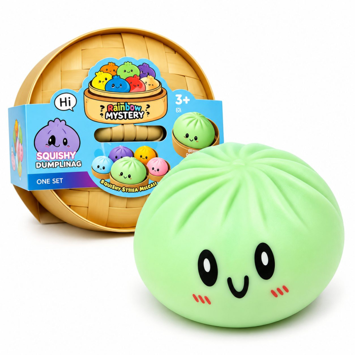 Jucarie Antistres Squishy, Model Dumpling cu Expresie, Revenire Lenta, 15x15 cm, Diverse Culori [7]