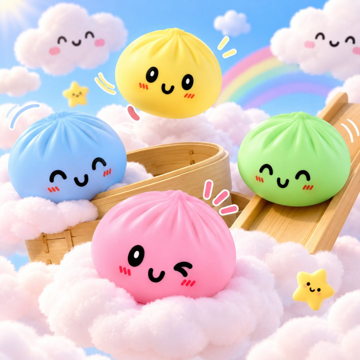 Jucarie Antistres Squishy, Model Dumpling cu Expresie, Revenire Lenta, 15x15 cm, Diverse Culori [2]