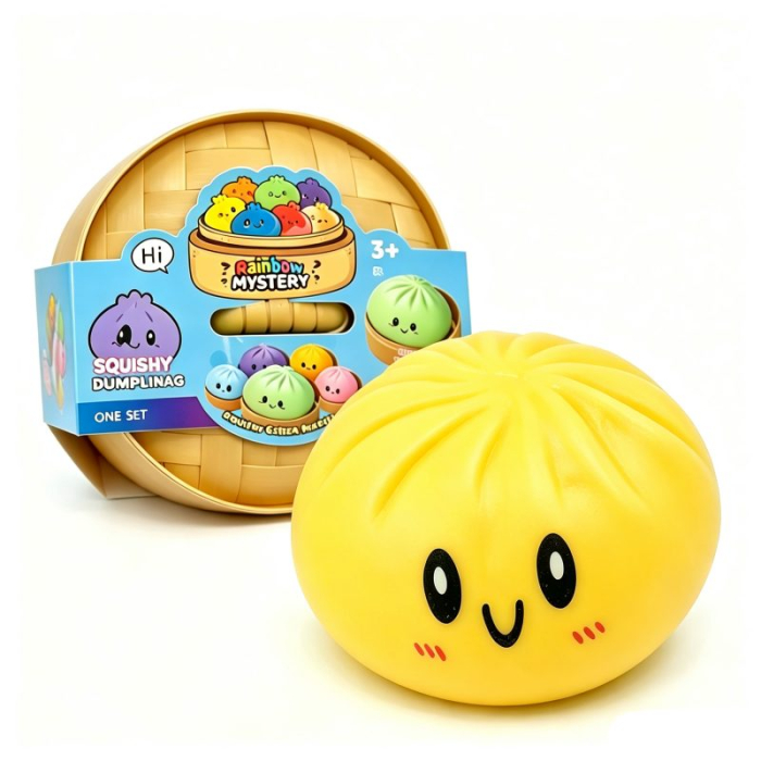 Jucarie Antistres Squishy, Model Dumpling cu Expresie, Revenire Lenta, 15x15 cm, Diverse Culori [8]
