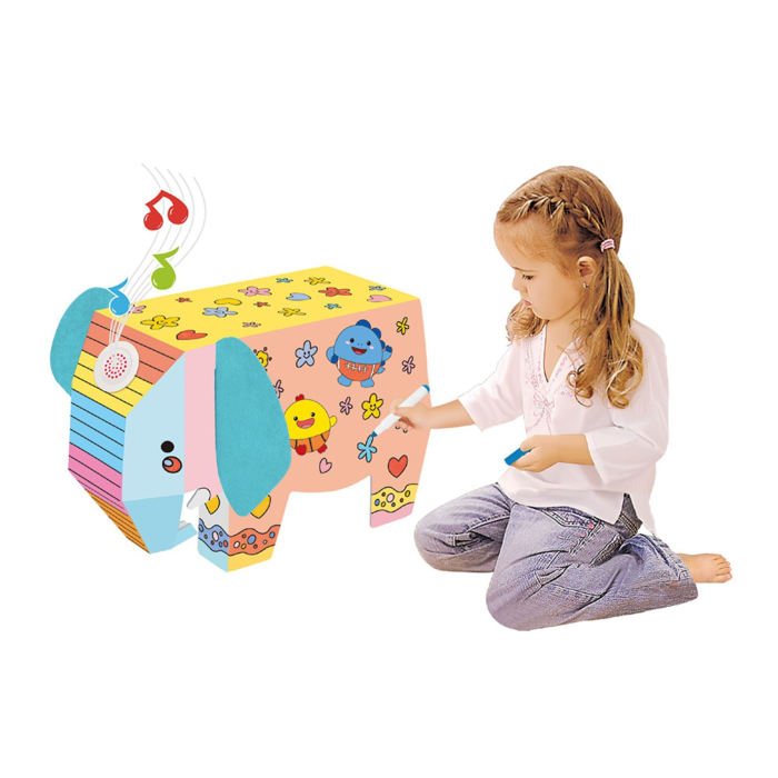 Jucarie Creativa pentru Copii, Model Elefant 3D, Set de Asamblat si Colorat din Carton, Puzzle 3D Educativ, 34 x 14 x 23 cm, 3+ ani, Multicolor [2]