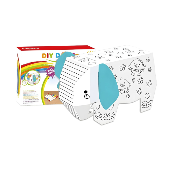Jucarie Creativa pentru Copii, Model Elefant 3D, Set de Asamblat si Colorat din Carton, Puzzle 3D Educativ, 34 x 14 x 23 cm, 3+ ani, Multicolor [4]