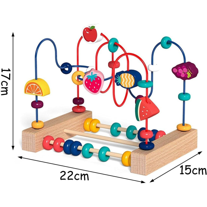 Jucarie din Lemn Montessori, Labirint Motricitate cu Abac si Animalute, Rollercoaster pentru Copii, Educativ, Dezvoltarea Abilitatilor Motorii, Numaratoare, 22x17x15 cm, Multicolor [6]