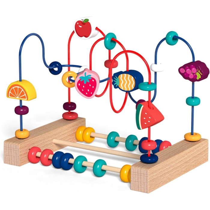Jucarie din Lemn Montessori, Labirint Motricitate cu Abac si Animalute, Rollercoaster pentru Copii, Educativ, Dezvoltarea Abilitatilor Motorii, Numaratoare, 22x17x15 cm, Multicolor [5]